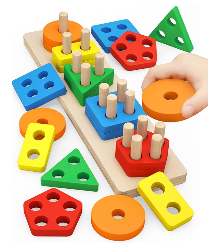 Montessori Wooden Sorting & Stacking Toys for Toddlers 1-3 Years Old