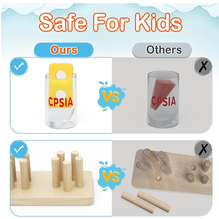 Montessori Wooden Sorting & Stacking Toys for Toddlers 1-3 Years Old