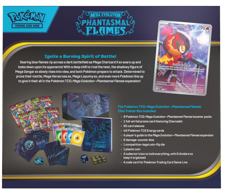 Pokémon TCG Mega Evolution 02: Phantasmal Flames – Elite Trainer Box (ETB) | English Edition | Booster Packs, Sleeves & Accessories