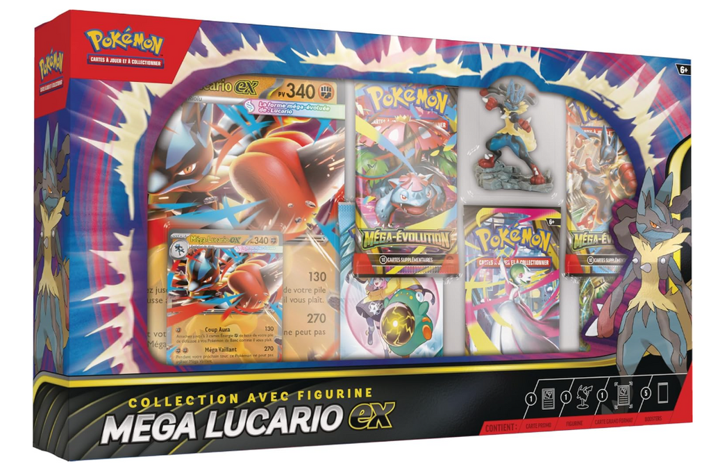 Pokémon : Collection with Mega Lucario-ex Figure (1 Textured Glossy Promo Card, 1 Large Size Promo Card, 5 Boosters and 1 Mega Lucario Figure) from TCG Pokémon