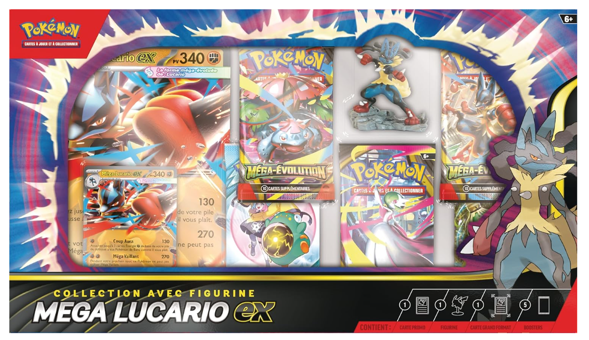 Pokémon : Collection with Mega Lucario-ex Figure (1 Textured Glossy Promo Card, 1 Large Size Promo Card, 5 Boosters and 1 Mega Lucario Figure) from TCG Pokémon