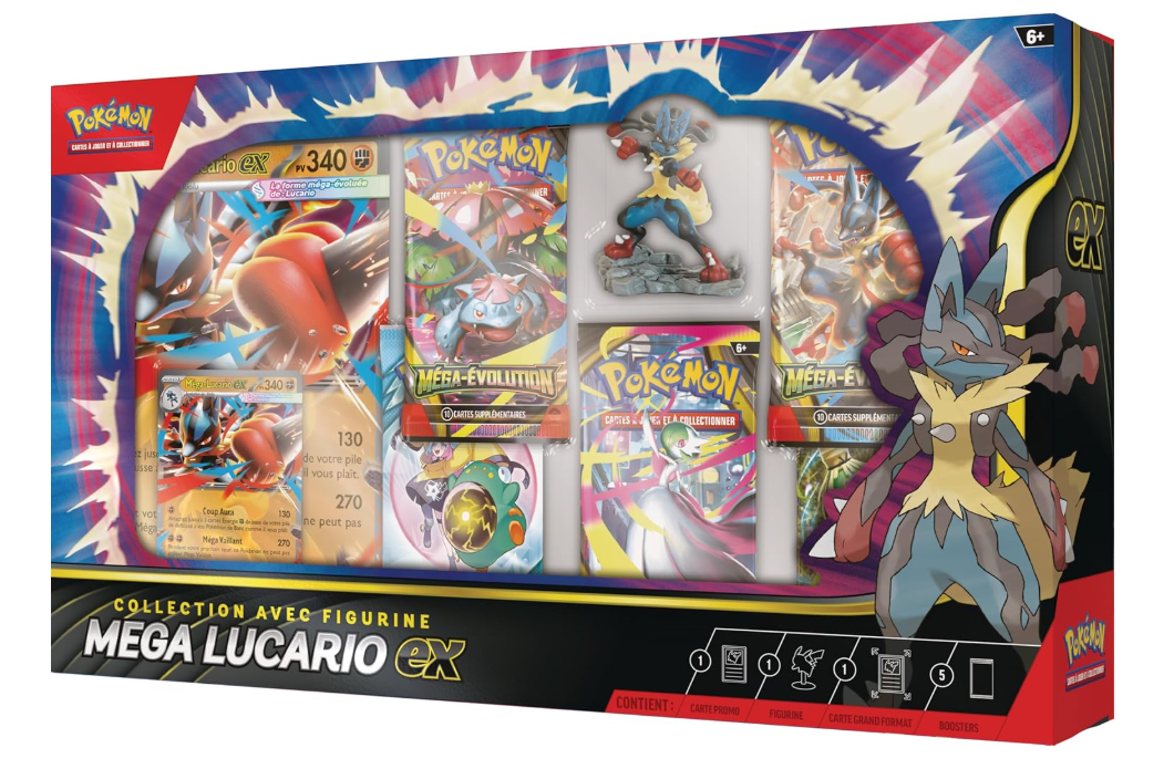 Pokémon : Collection with Mega Lucario-ex Figure (1 Textured Glossy Promo Card, 1 Large Size Promo Card, 5 Boosters and 1 Mega Lucario Figure) from TCG Pokémon