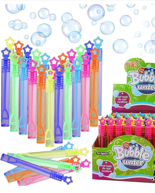 AMERTEER पार्टी उपहार - बच्चों के लिए 48 मिनी बबल वैंड, थीम वाले जन्मदिन, क्रिसमस, स्कूल, वेलेंटाइन डे के लिए उपयुक्त थोक पार्टी उपहार - गुडी बैग भरने के लिए, बाहरी मनोरंजन के लिए रंगीन बबल खिलौने
