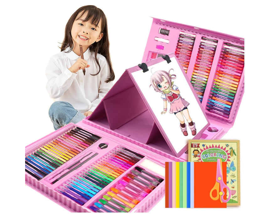 208 PCS Art Supplies,Drawing Art Kit for Kids Girls Boys Teens Artist, Art Set Case with Trifold Easel, Includes Oil Pastels, Crayons, Colored Pencils, Coloring Book, Scissors, Origami Paper 40 Sheets