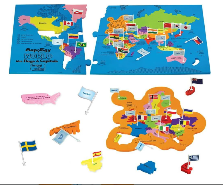 Imagimake Mapology World Map Puzzle – Country Shapes, Flags & Capitals, Ages 5+
