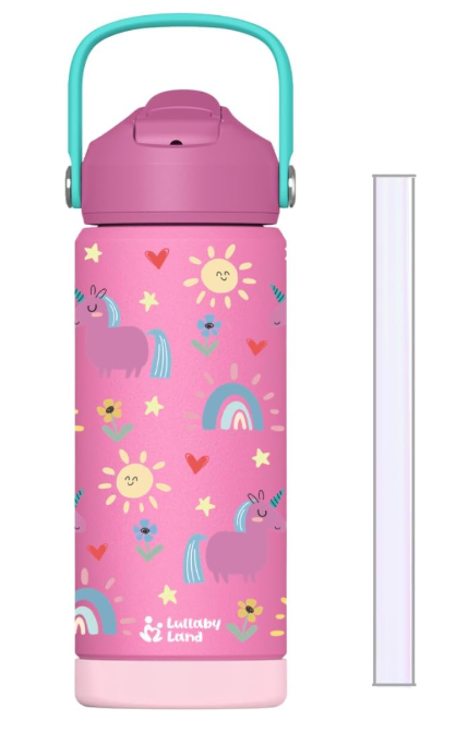 Lullaby Land 550ml Stainless Steel Kids Water Bottle – Unicorn Pink, BPA-Free