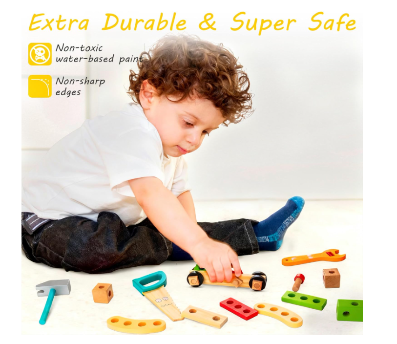 KIDWILL Wooden Tool Kit for Kids (33-Piece Set)