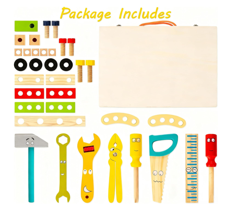 KIDWILL Wooden Tool Kit for Kids (33-Piece Set)