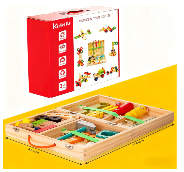 KIDWILL Wooden Tool Kit for Kids (33-Piece Set)