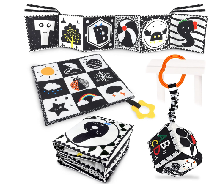 **KUANGO High-Contrast Baby Toys Set – 3-Piece Montessori Sensory Books for Newborns**