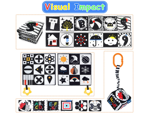 **KUANGO High-Contrast Baby Toys Set – 3-Piece Montessori Sensory Books for Newborns**