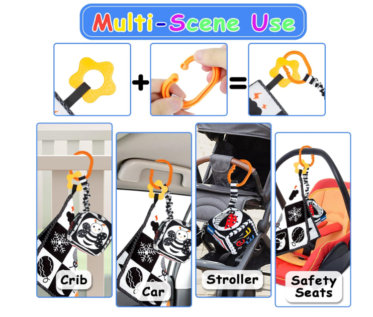 **KUANGO High-Contrast Baby Toys Set – 3-Piece Montessori Sensory Books for Newborns**