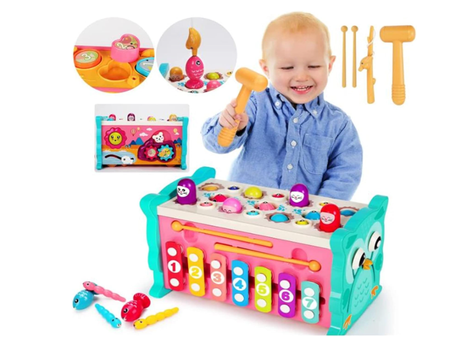 8 in 1 Toddler Activity Cube, Baby Montessori Developmental Toy Fine Motor Skills,Educational Hammering Toys Sensory Fishing Games Xylophone Shape Sorter Busy Toy for 1 2 3 4 Year Old Boy Girl Gift
