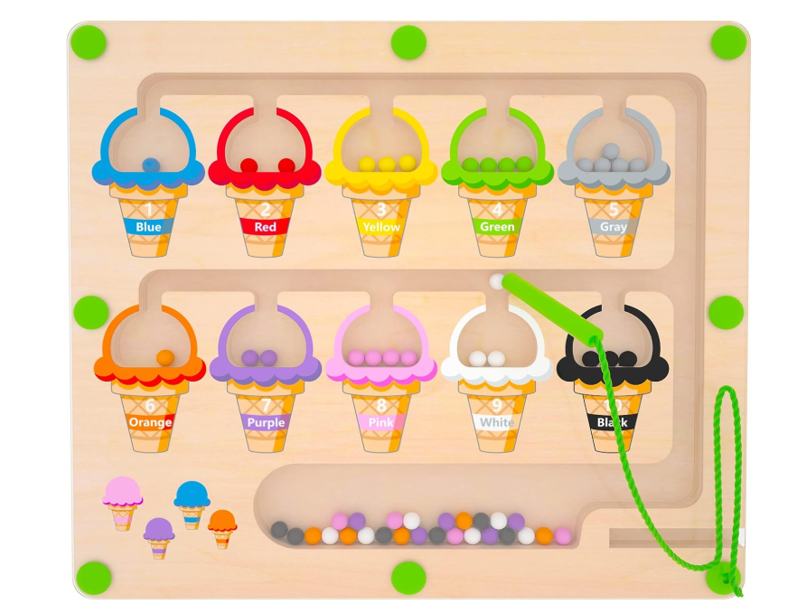 Magnetic Color & Number Maze - Montessori Wooden Color Matching Learning Counting Puzzle Board - Toddler Fine Motor Skills Toys for Boys Girls 3 4 5 Years Old