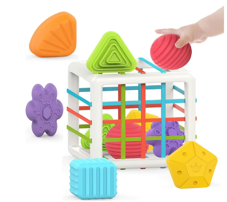 MINGKIDS Montessori Toys for 1 Year Old,Baby Sorter Toy Colorful Cube and 6 Pcs Multi Sensory Shape, Toddler Developmental Learning Toys Birthday Gifts,Baby Toys 6-12-18 Months