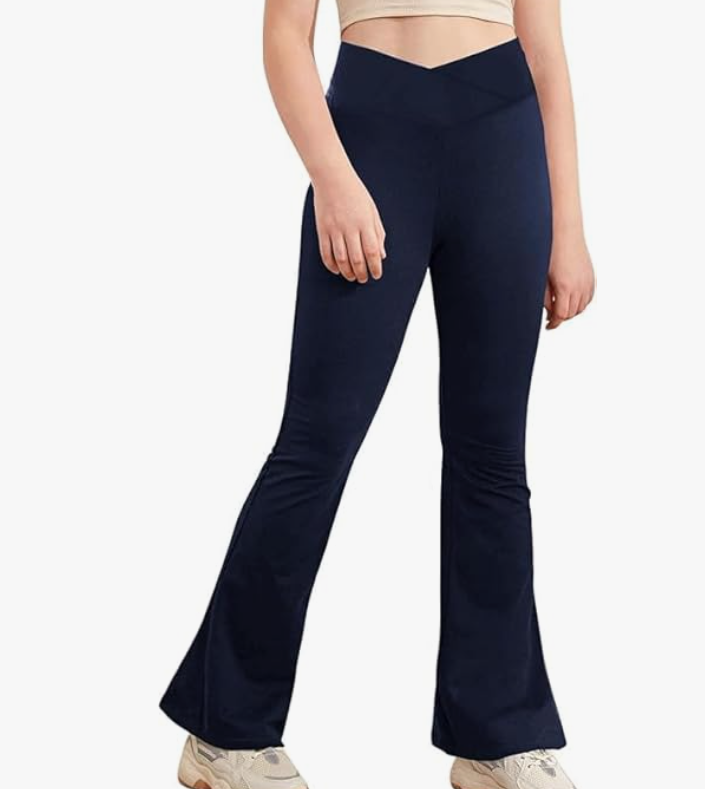 Haloumoning Girl's Leggings Cross High Waisted Flare Pants Yoga Bootcut Pants Solid Color Full Length Bell Bottoms
