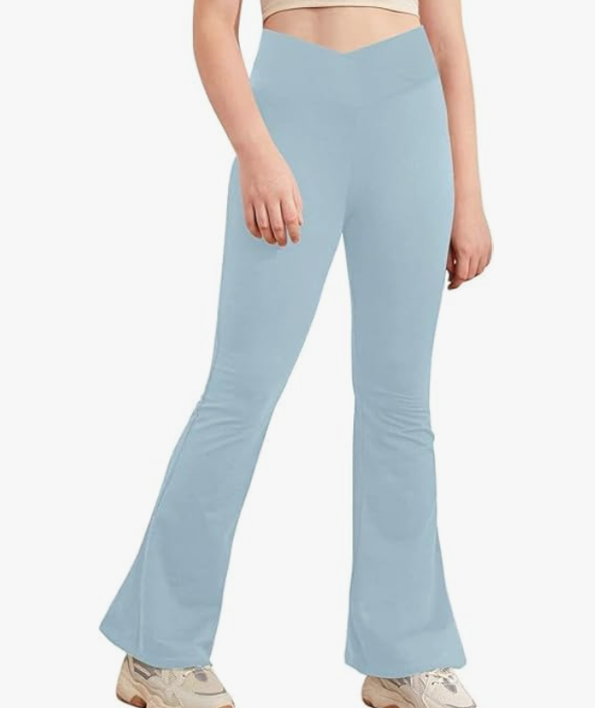 Haloumoning Girl's Leggings Cross High Waisted Flare Pants Yoga Bootcut Pants Solid Color Full Length Bell Bottoms