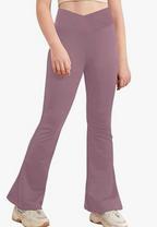 بنطلون ضيق للبنات من هالومونينج، بخصر عالٍ متقاطع، واسع من الأسفل، بنطلون يوغا بقصة بوت كت، لون موحد، طول كامل، بنطلون واسع من الأسفل