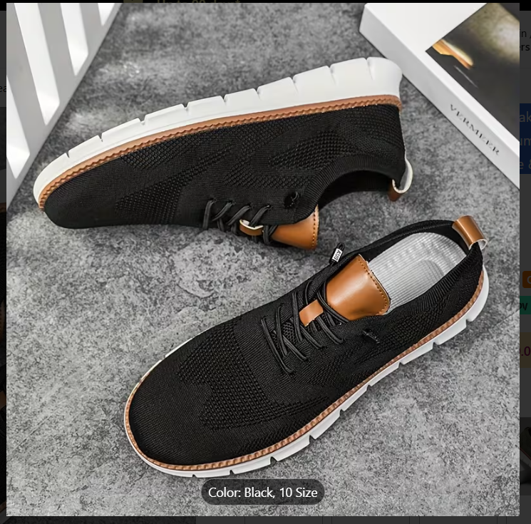 [Breathable Sneakers] Lightweight Breathable Men's Mesh Sneakers | Casual Summer Shoes with Elastic Laces, EVA Insole & Durable PVC Sole, White & Brown Design, Perfect for Outdoor Activities