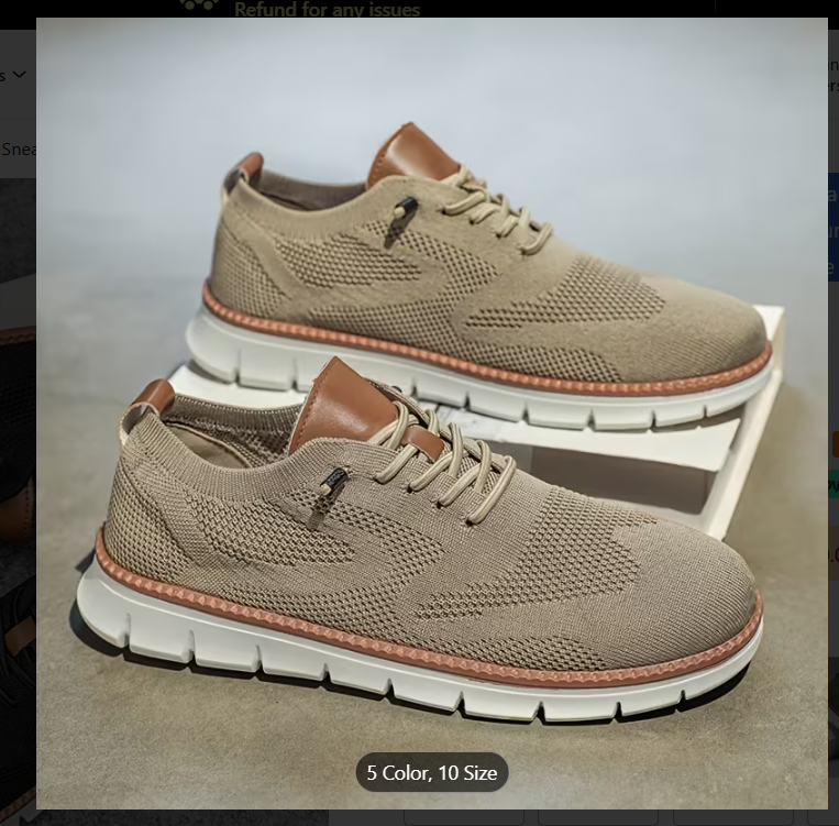 [Breathable Sneakers] Lightweight Breathable Men's Mesh Sneakers | Casual Summer Shoes with Elastic Laces, EVA Insole & Durable PVC Sole, White & Brown Design, Perfect for Outdoor Activities