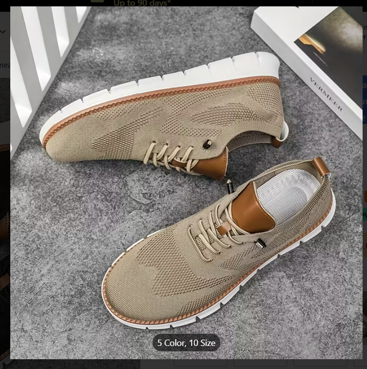 [Breathable Sneakers] Lightweight Breathable Men's Mesh Sneakers | Casual Summer Shoes with Elastic Laces, EVA Insole & Durable PVC Sole, White & Brown Design, Perfect for Outdoor Activities