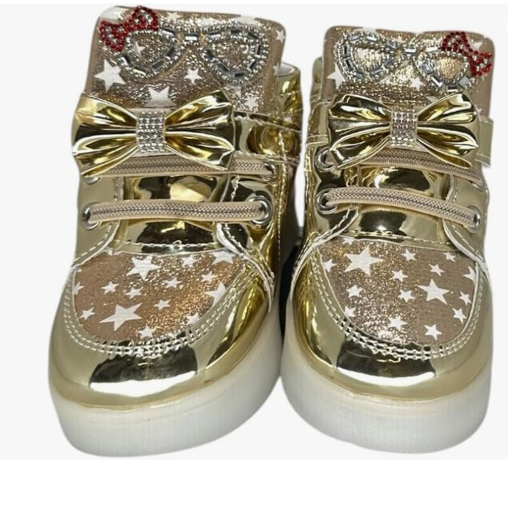 Girls' Light-Up High Top Sneakers – Glitter Star Shoes with Bows & Rhinestone Cat Ears