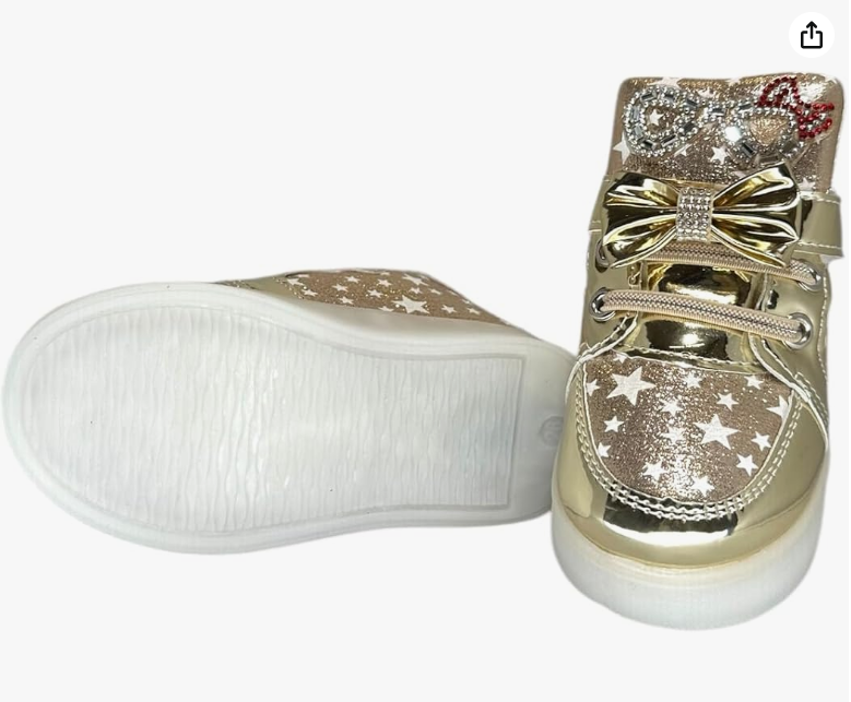 Girls' Light-Up High Top Sneakers – Glitter Star Shoes with Bows & Rhinestone Cat Ears