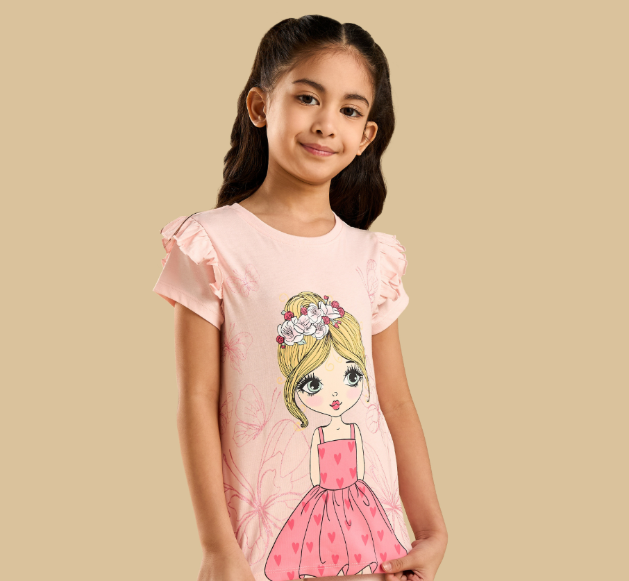 Graphic Print T-shirt with Ruffles (max)