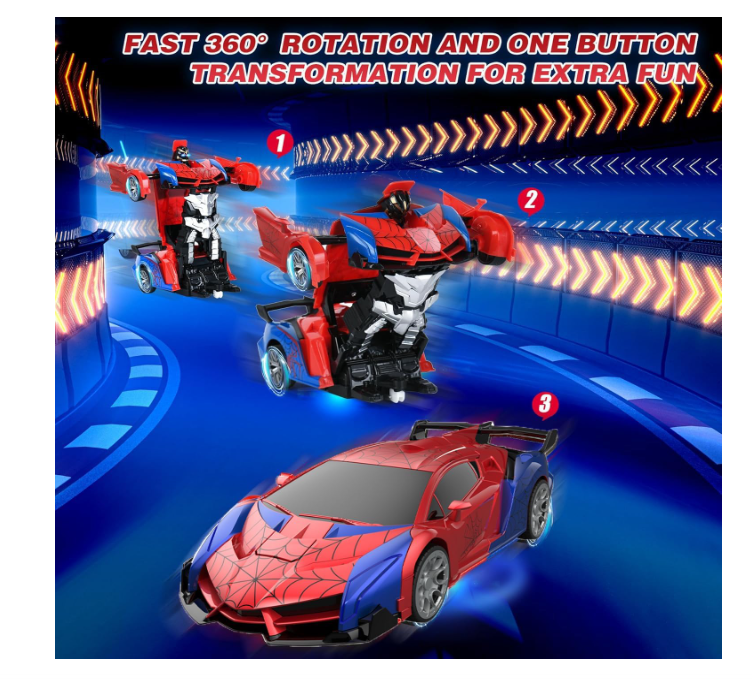 Spider Transform RC Cars Toys with Eye & Underbody Lights, 2.4GHz Remote Control Car One-Button Deformation, Fast 360°Rotation Robot Toys Birthday Gifts for 3 4 5 6 7 8 9 10 Year Old Boys Age 4-7 8-12