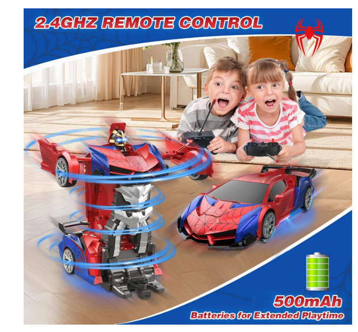 Spider Transform RC Cars Toys with Eye & Underbody Lights, 2.4GHz Remote Control Car One-Button Deformation, Fast 360°Rotation Robot Toys Birthday Gifts for 3 4 5 6 7 8 9 10 Year Old Boys Age 4-7 8-12