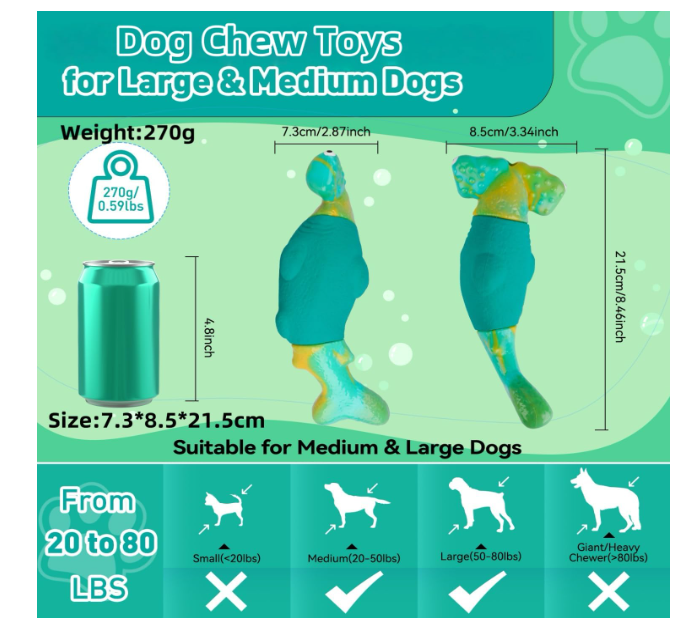 Dog Toys for Aggressive Chewers, Interactive Dog Chew Toys for Large Dogs, Indestructible Squeaky Toys to Keep Them Busy, Tough Toys for Medium/Large Breed (Green)