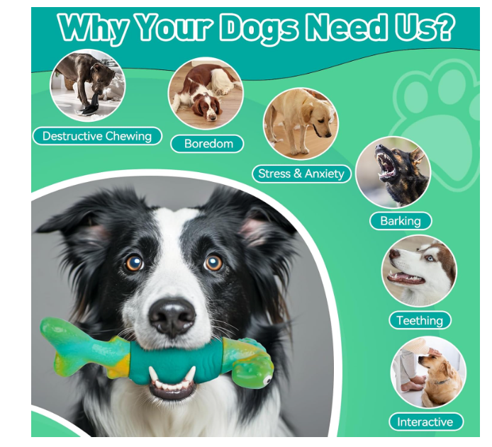 Dog Toys for Aggressive Chewers, Interactive Dog Chew Toys for Large Dogs, Indestructible Squeaky Toys to Keep Them Busy, Tough Toys for Medium/Large Breed (Green)