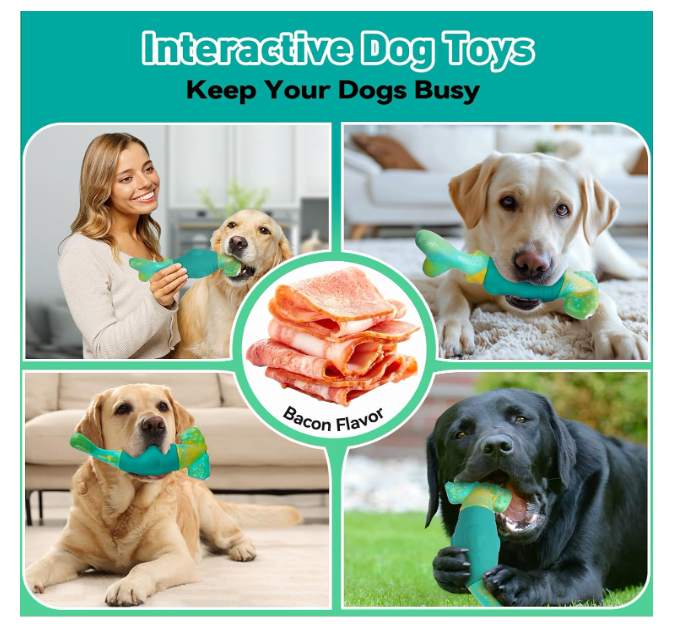 Dog Toys for Aggressive Chewers, Interactive Dog Chew Toys for Large Dogs, Indestructible Squeaky Toys to Keep Them Busy, Tough Toys for Medium/Large Breed (Green)