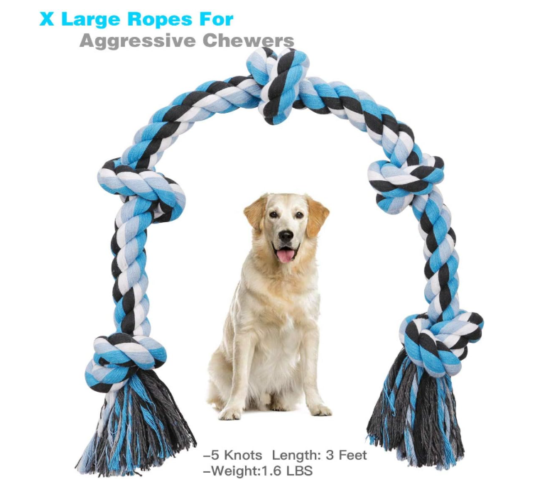BMAG Dog Rope Toys for Aggressive Chewers, Interactive Heavy Duty Dog Toys for Medium Large Dogs, Tough Twisted Rope Toy with 5 Knots