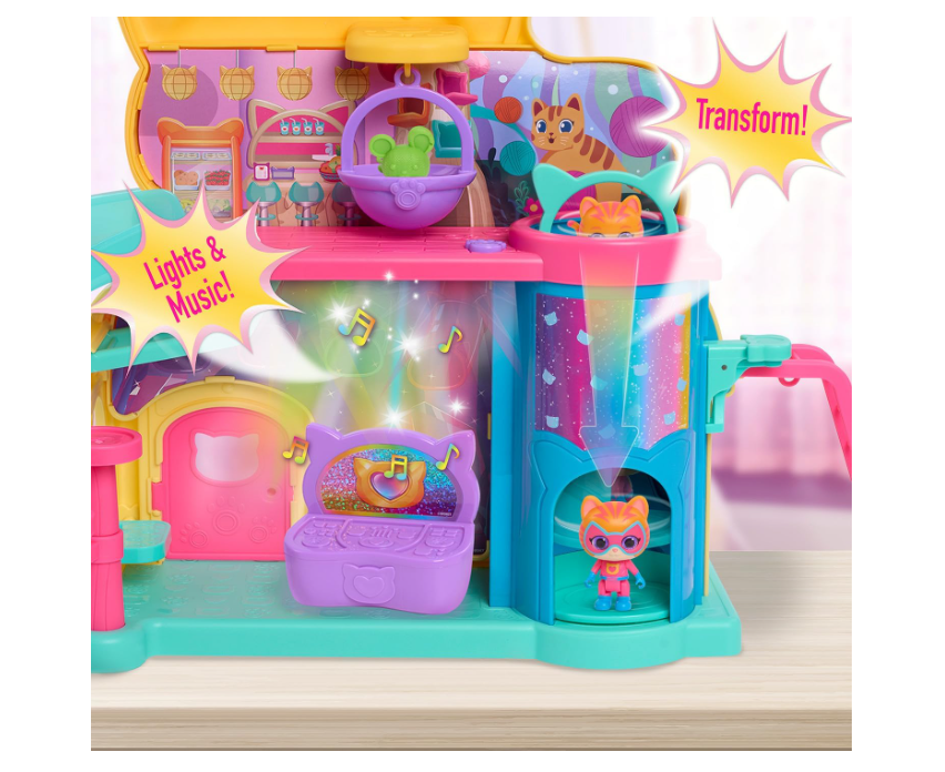 ust Play Disney Junior SuperKitties Purr ‘N’ Play Playset and Figures, 12-pieces, Lights and Sounds, Kids Toys for Ages 3 Up