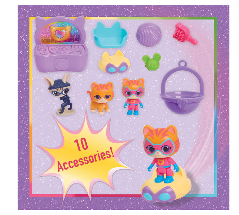 ust Play Disney Junior SuperKitties Purr ‘N’ Play Playset and Figures, 12-pieces, Lights and Sounds, Kids Toys for Ages 3 Up
