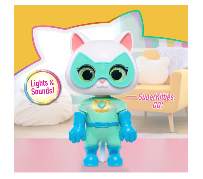 Just Play Disney Junior SuperKitties Cat-Tastic Transforming Bitsy, Lights and Sounds Toy Figure, Kids Toys for Ages 3 Up