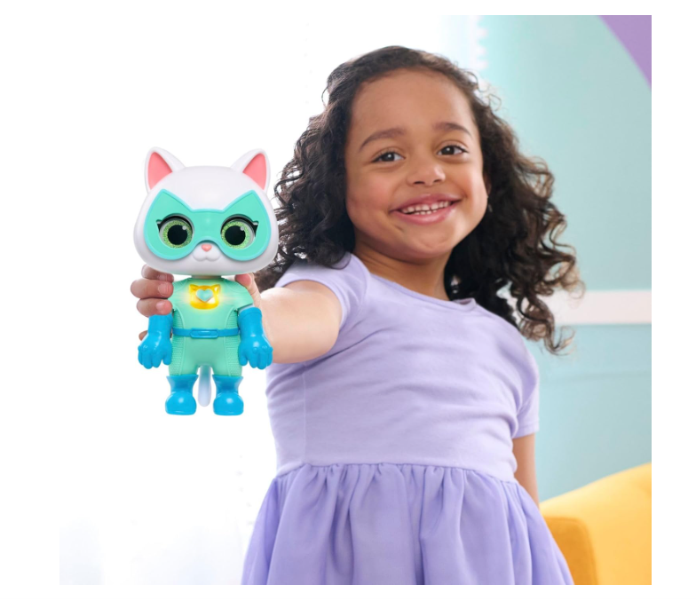 Just Play Disney Junior SuperKitties Cat-Tastic Transforming Bitsy, Lights and Sounds Toy Figure, Kids Toys for Ages 3 Up