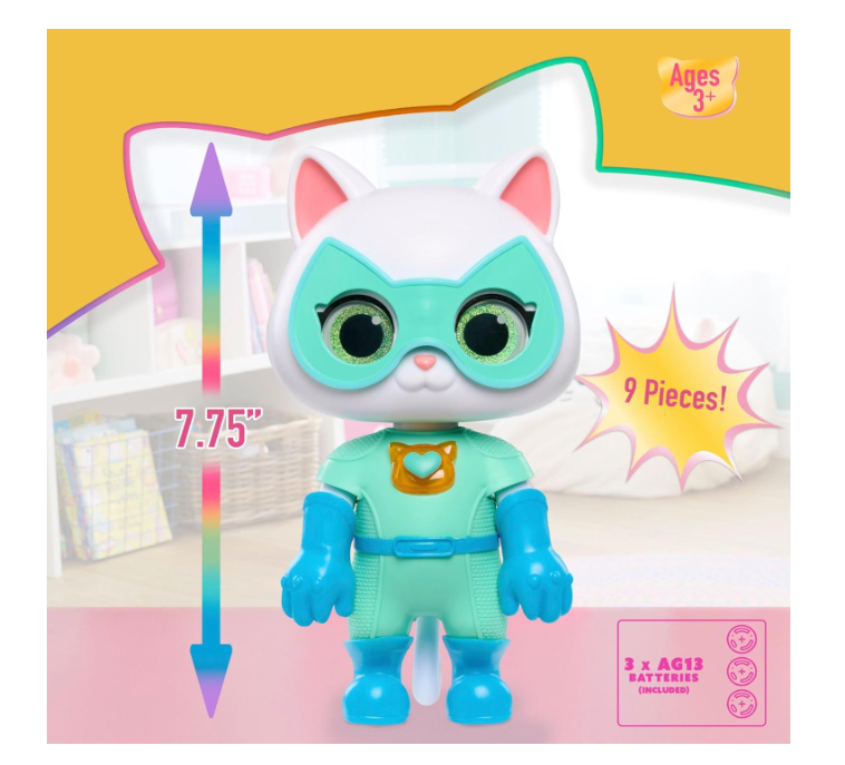 Just Play Disney Junior SuperKitties Cat-Tastic Transforming Bitsy, Lights and Sounds Toy Figure, Kids Toys for Ages 3 Up