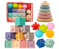 Moonmen 23 Pcs Montessori Toys for Babies 0-3-6-12 Months, 3 in 1 Soft Baby Teething Toys and Stacking Building Blocks for Sensory Developmental Education (23pcs)