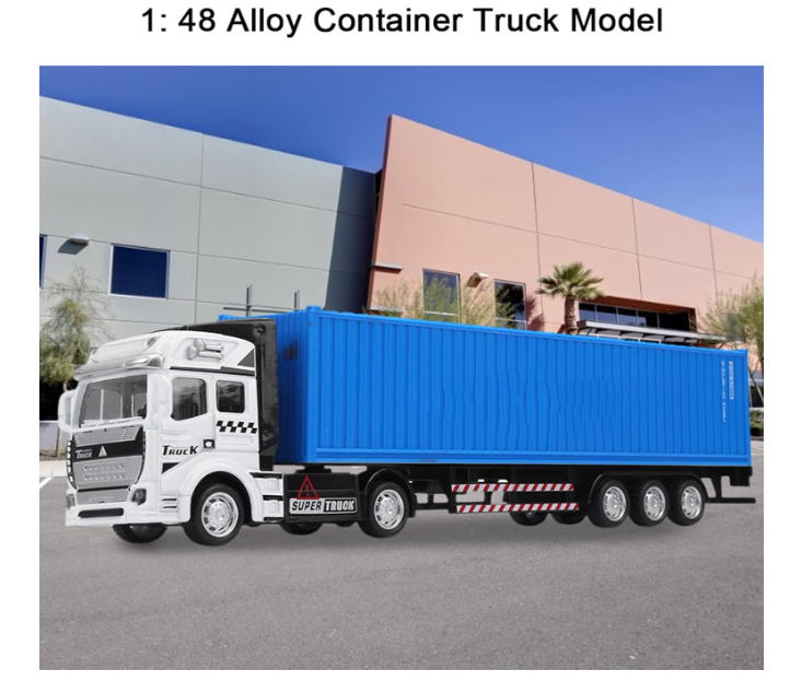 Keenso 1: 48 Simulated Container Truck Model Toy, Pull Back Truck Model Toy for Kids (Blue)