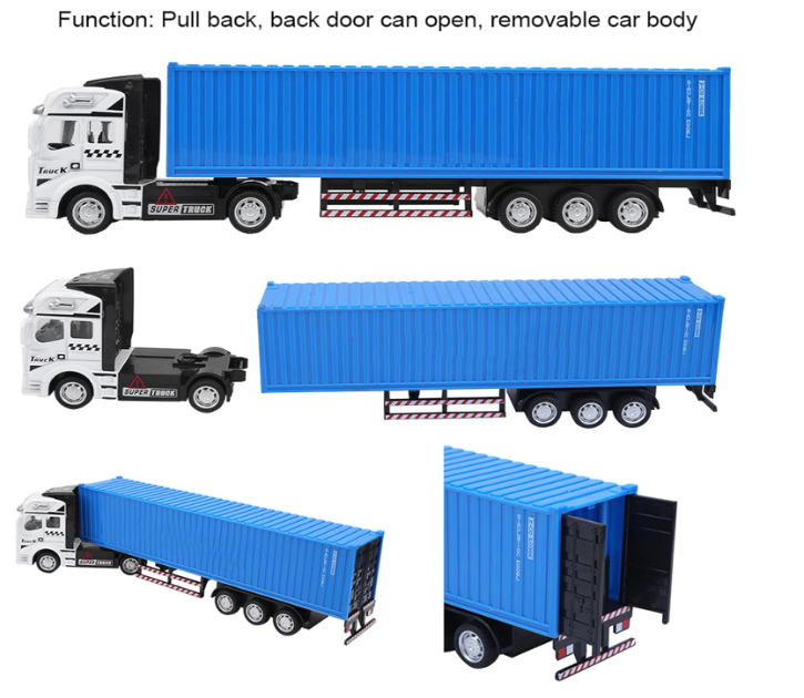 Keenso 1: 48 Simulated Container Truck Model Toy, Pull Back Truck Model Toy for Kids (Blue)