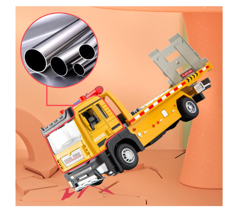 BDTCTK फ्रिक्शन पावर्ड फ्लैटबेड ट्रक टॉय, लाइट्स और साउंड के साथ, पुश एंड गो कंस्ट्रक्शन टॉय टो ट्रक, छोटे बच्चों, लड़कों और लड़कियों के लिए बेहतरीन उपहार।