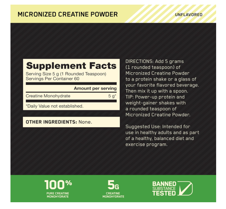 Optimum Nutrition (ON) Micronized Creatine Monohydrate Powder for Muscle Building Support - Unflavored, 300 Grams, 60 Servings - Package May Vary