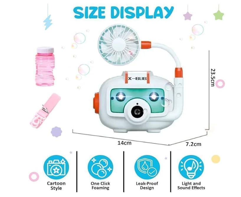 Automatic Bubble Camera Machine Toy with Light & Music, Electric Fan Bubble Blower Play Summer Toys, Outdoor Party Favors Bubble Maker Gift for Kids Boys Girls Ages 3+