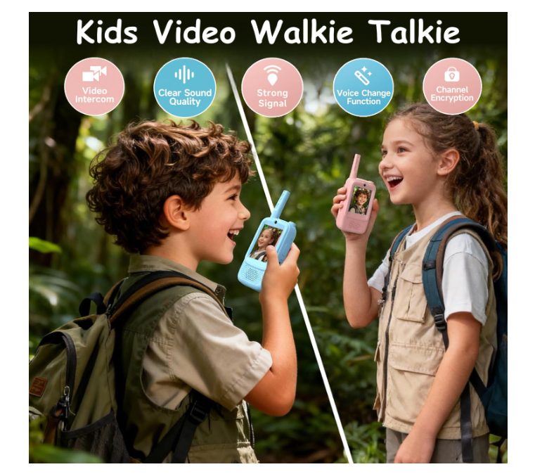 ESSEN Video Walkie Talkies Toys for Kids 2 Pack Rechargeable w/Screen Display,Voice Changer,Video Chat,Fun Toys for Indoor Outdoor Camping,Travel Birthday Gift Toy for Boys Girls Age 3-12 (Blue/Pink)