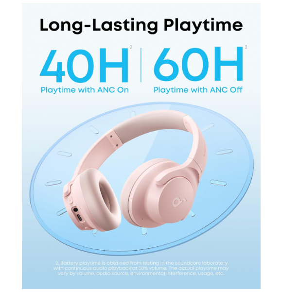 Soundcore by Anker Q20i Hybrid Active Noise Cancelling Headphones, Wireless Over-Ear Bluetooth, 40H Long ANC Playtime, Hi-Res Audio, Big Bass, Customize via an App, Transparency Mode