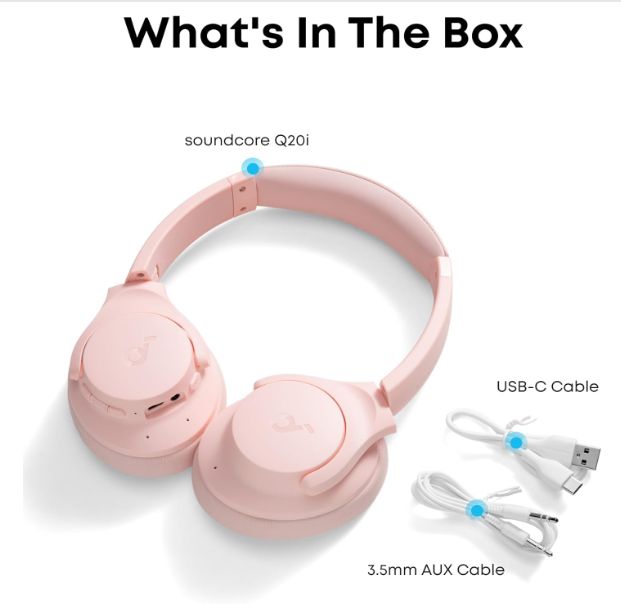 Soundcore by Anker Q20i Hybrid Active Noise Cancelling Headphones, Wireless Over-Ear Bluetooth, 40H Long ANC Playtime, Hi-Res Audio, Big Bass, Customize via an App, Transparency Mode