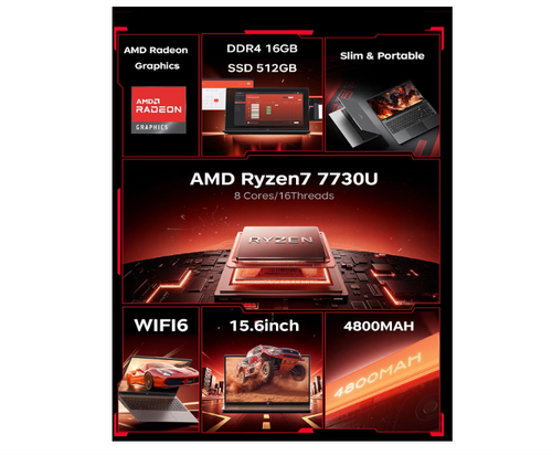 2026 Gaming Laptop, 15.6" Laptop with AMD Ryzen 7 7730U(8C/16T, Up to 4.5GHz), 16GB RAM 512GB NVMe SSD Windows 11 High Performance Laptop Computer, Up to 2TB, Radeon RX Vega 8 Graphics, WiFi 6