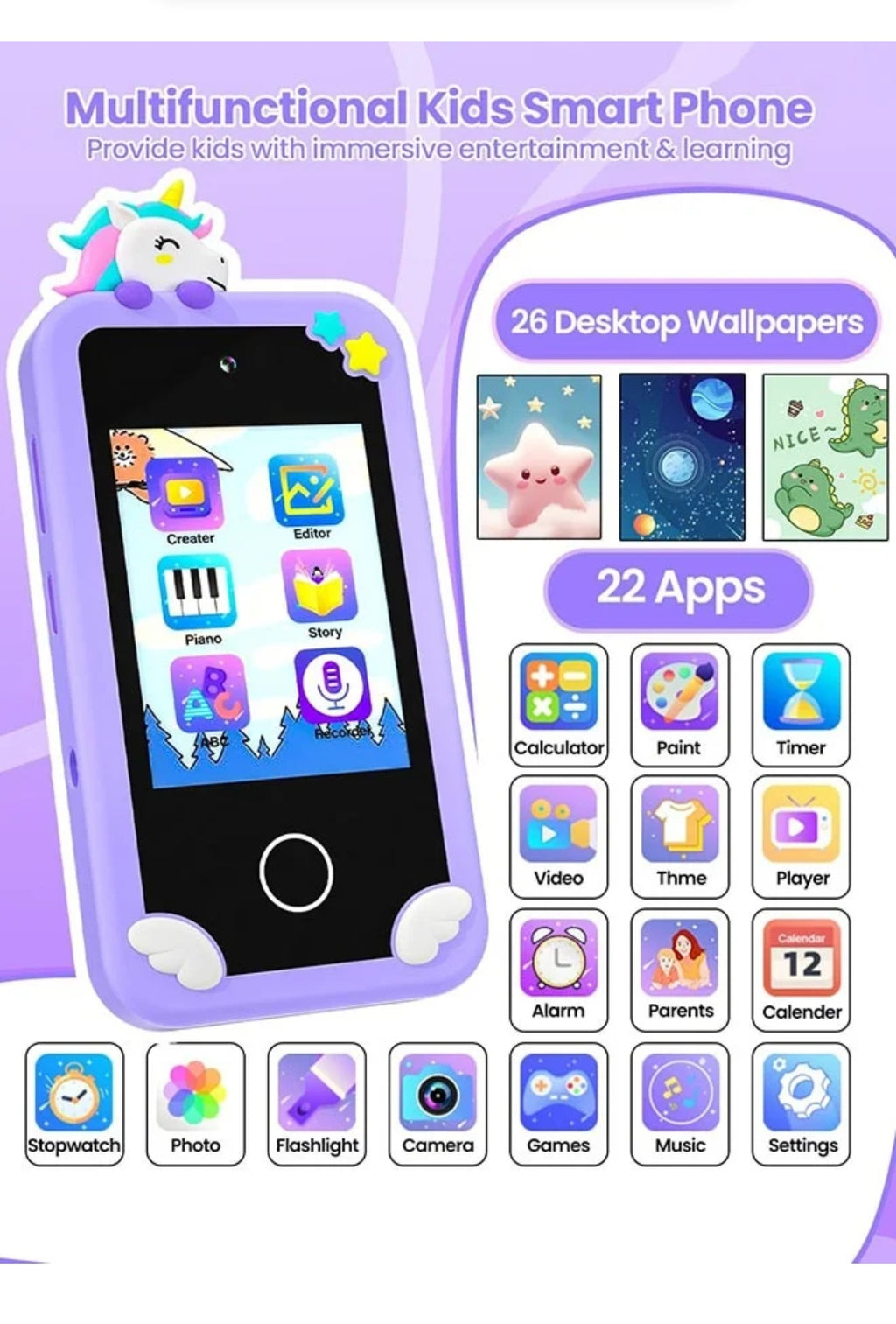 Kids Smart Phone with 3D Holographic Pyramid - Educational Learning Toy